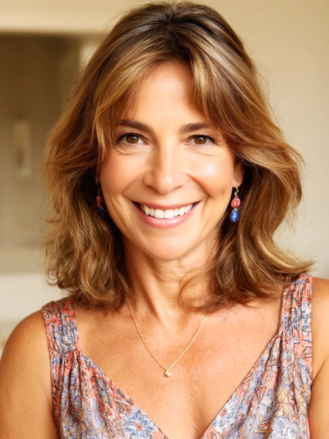 Shoulder-Length Layered Shag with Warm Caramel Tones